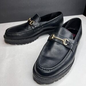 Walk London Sean Trim Chunky Loafers Black Leather Gold Snaffle Men's US 10